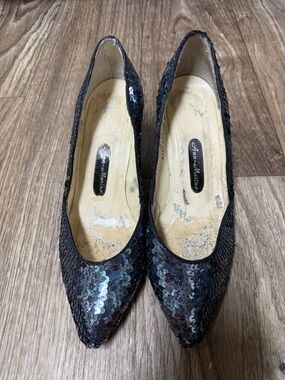 Ann Marino Vintage Black Sequin Pointed-Toe Heels